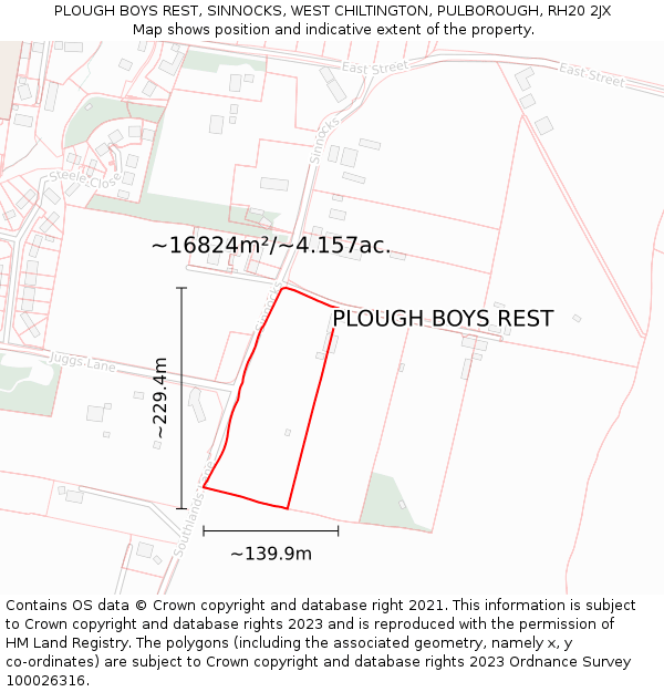 PLOUGH BOYS REST, SINNOCKS, WEST CHILTINGTON, PULBOROUGH, RH20 2JX: Plot and title map