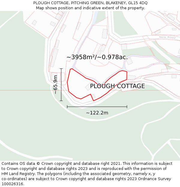 PLOUGH COTTAGE, PITCHING GREEN, BLAKENEY, GL15 4DQ: Plot and title map