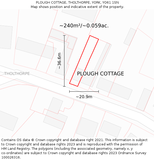 PLOUGH COTTAGE, THOLTHORPE, YORK, YO61 1SN: Plot and title map