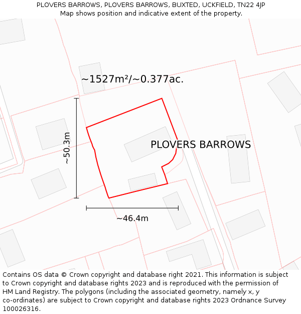 PLOVERS BARROWS, PLOVERS BARROWS, BUXTED, UCKFIELD, TN22 4JP: Plot and title map