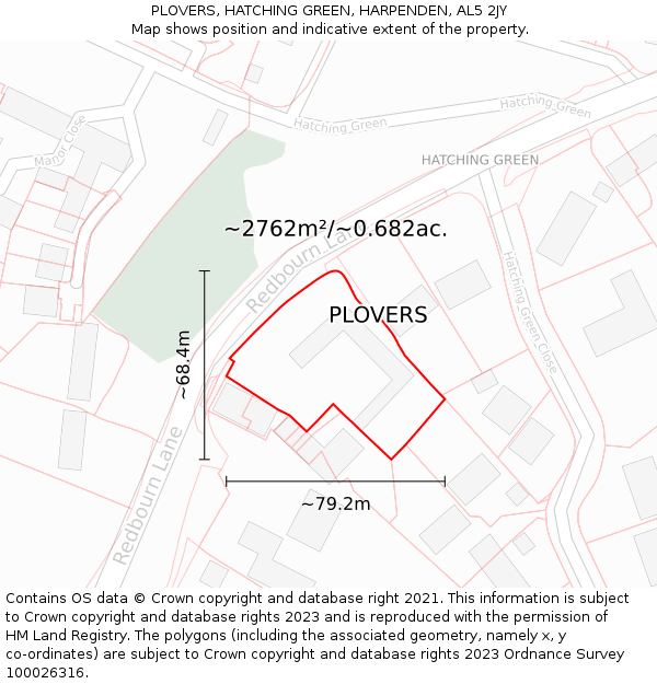 PLOVERS, HATCHING GREEN, HARPENDEN, AL5 2JY: Plot and title map