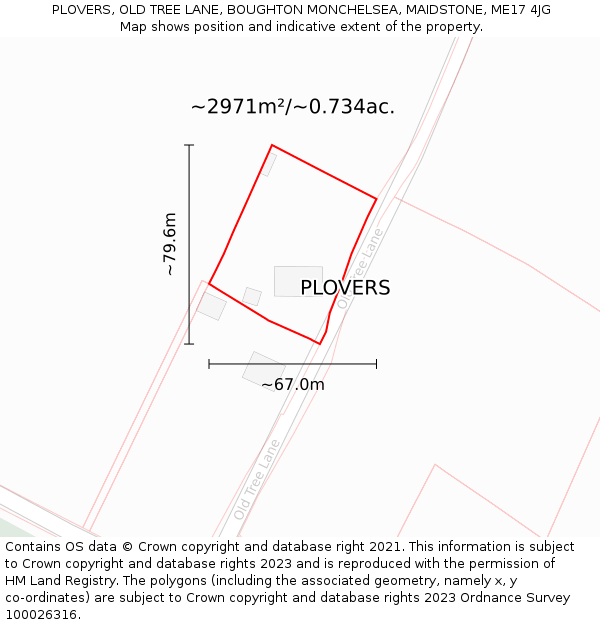 PLOVERS, OLD TREE LANE, BOUGHTON MONCHELSEA, MAIDSTONE, ME17 4JG: Plot and title map
