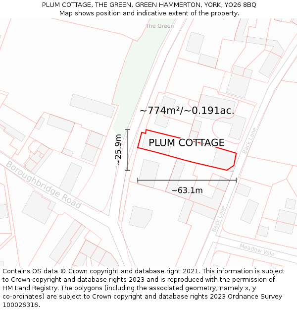 PLUM COTTAGE, THE GREEN, GREEN HAMMERTON, YORK, YO26 8BQ: Plot and title map