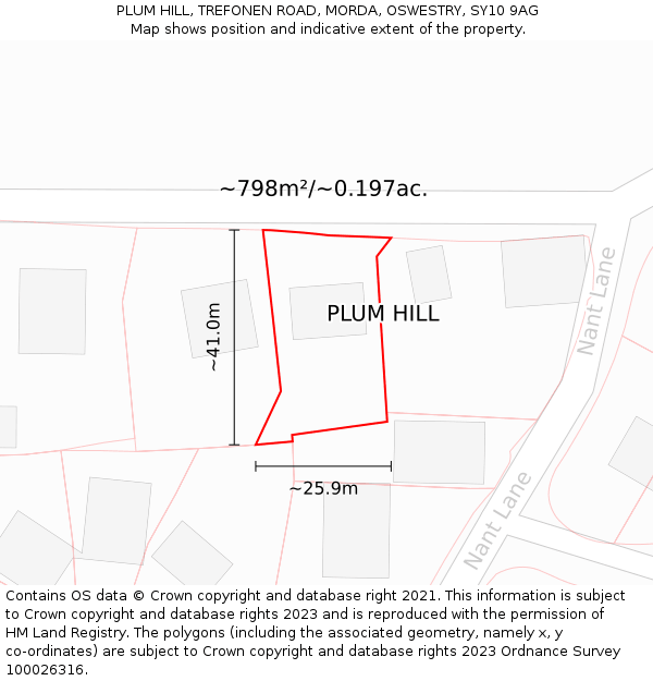 PLUM HILL, TREFONEN ROAD, MORDA, OSWESTRY, SY10 9AG: Plot and title map