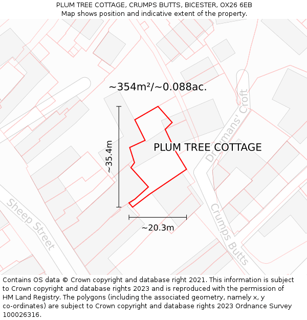 PLUM TREE COTTAGE, CRUMPS BUTTS, BICESTER, OX26 6EB: Plot and title map