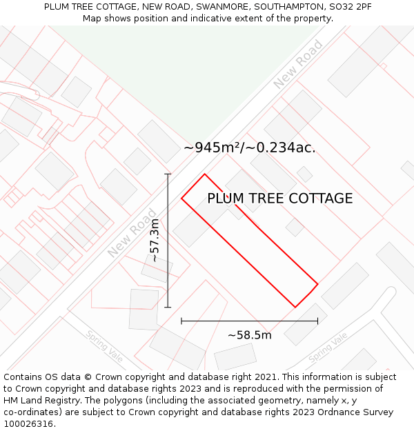 PLUM TREE COTTAGE, NEW ROAD, SWANMORE, SOUTHAMPTON, SO32 2PF: Plot and title map