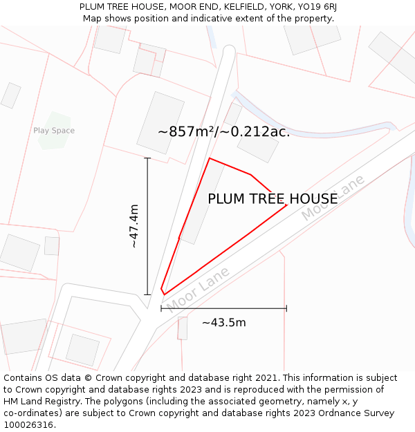 PLUM TREE HOUSE, MOOR END, KELFIELD, YORK, YO19 6RJ: Plot and title map