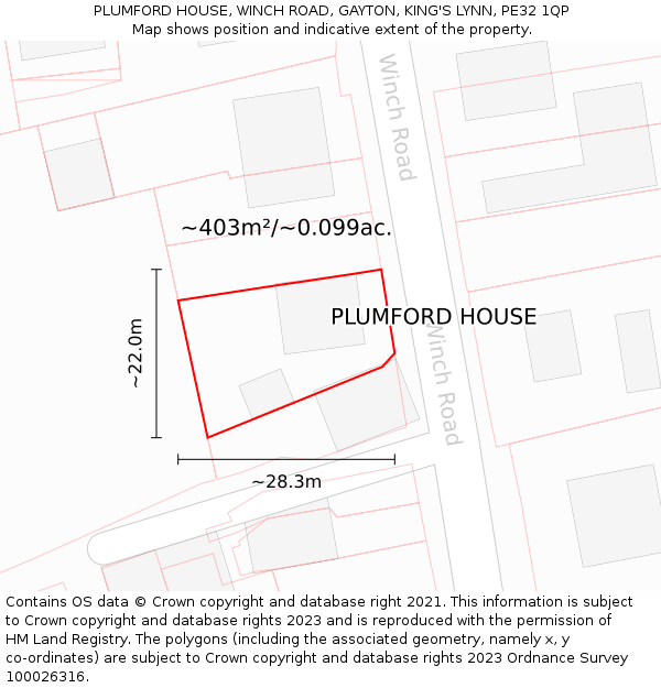 PLUMFORD HOUSE, WINCH ROAD, GAYTON, KING'S LYNN, PE32 1QP: Plot and title map