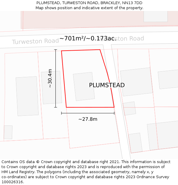PLUMSTEAD, TURWESTON ROAD, BRACKLEY, NN13 7DD: Plot and title map