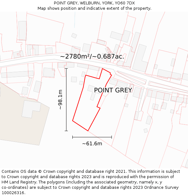 POINT GREY, WELBURN, YORK, YO60 7DX: Plot and title map