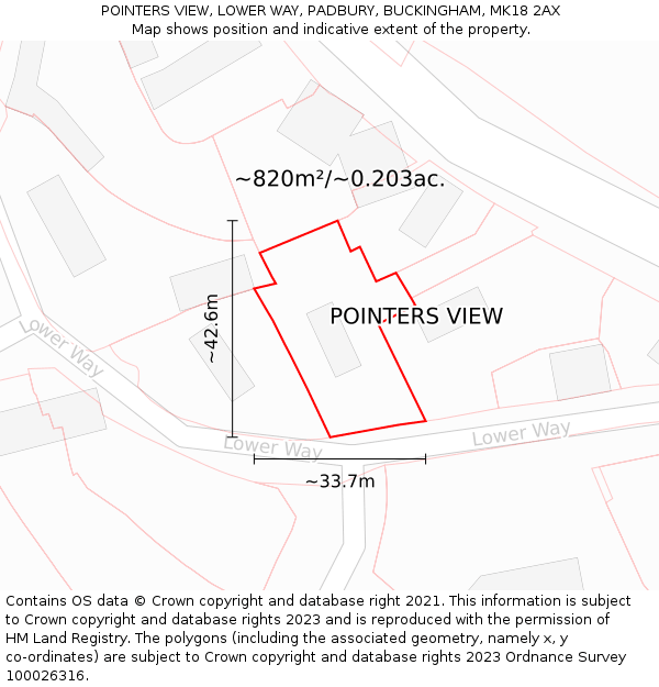 POINTERS VIEW, LOWER WAY, PADBURY, BUCKINGHAM, MK18 2AX: Plot and title map