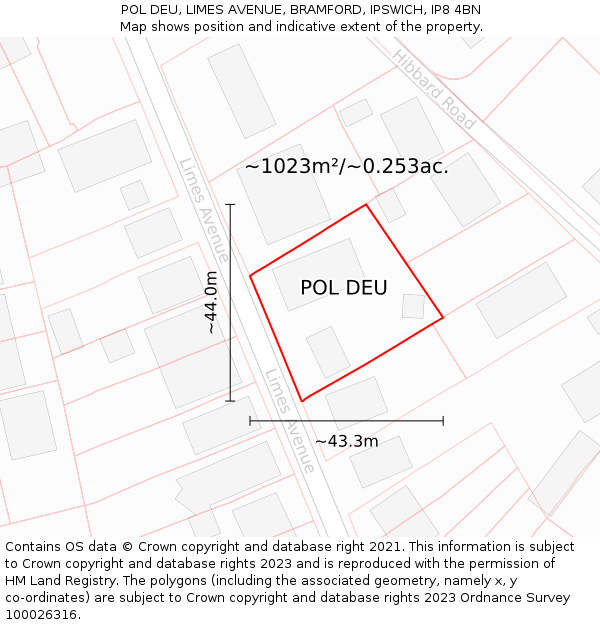 POL DEU, LIMES AVENUE, BRAMFORD, IPSWICH, IP8 4BN: Plot and title map