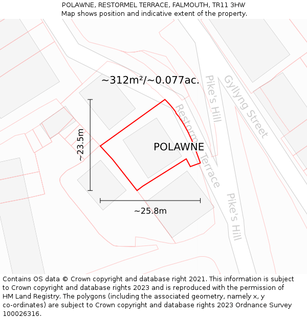 POLAWNE, RESTORMEL TERRACE, FALMOUTH, TR11 3HW: Plot and title map