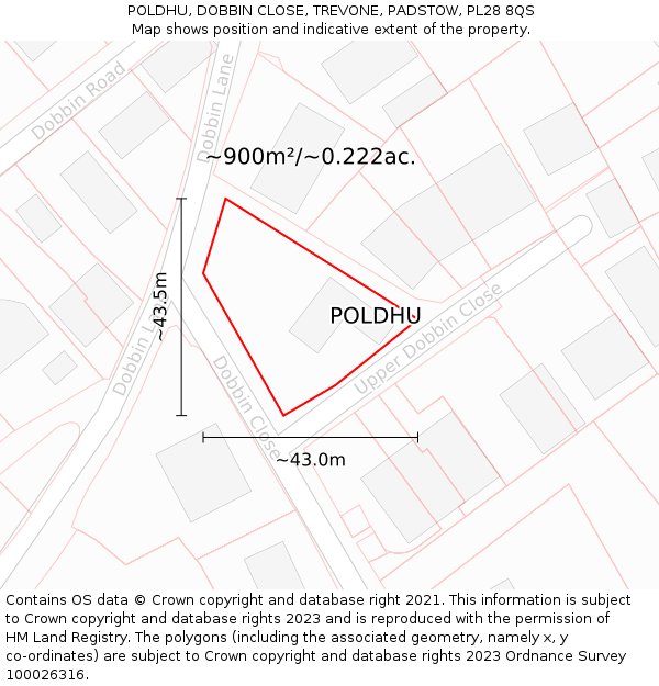 POLDHU, DOBBIN CLOSE, TREVONE, PADSTOW, PL28 8QS: Plot and title map