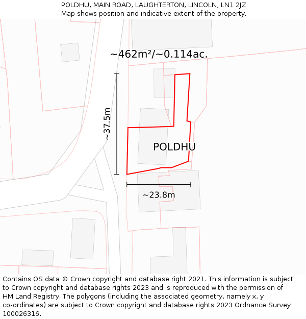 POLDHU, MAIN ROAD, LAUGHTERTON, LINCOLN, LN1 2JZ: Plot and title map