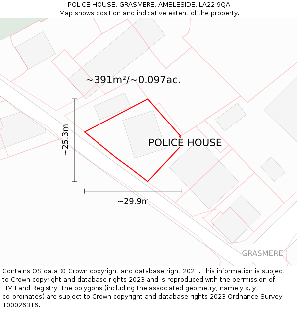 POLICE HOUSE, GRASMERE, AMBLESIDE, LA22 9QA: Plot and title map