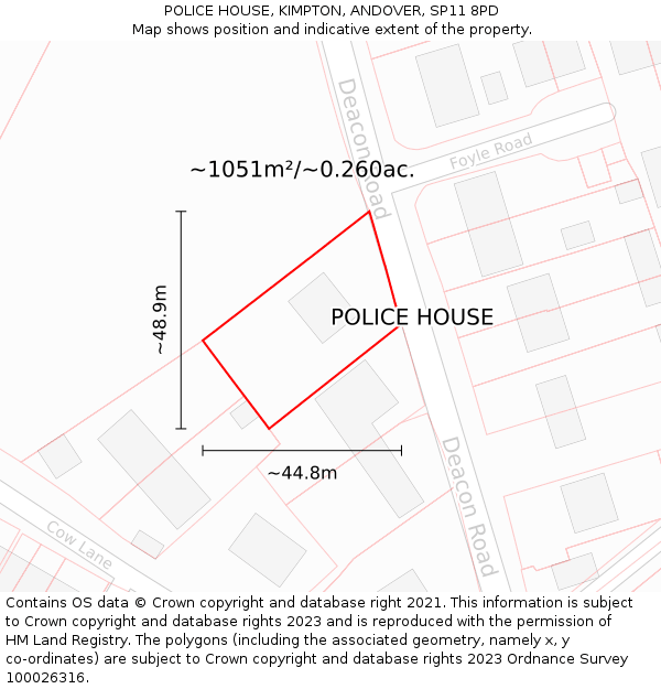 POLICE HOUSE, KIMPTON, ANDOVER, SP11 8PD: Plot and title map