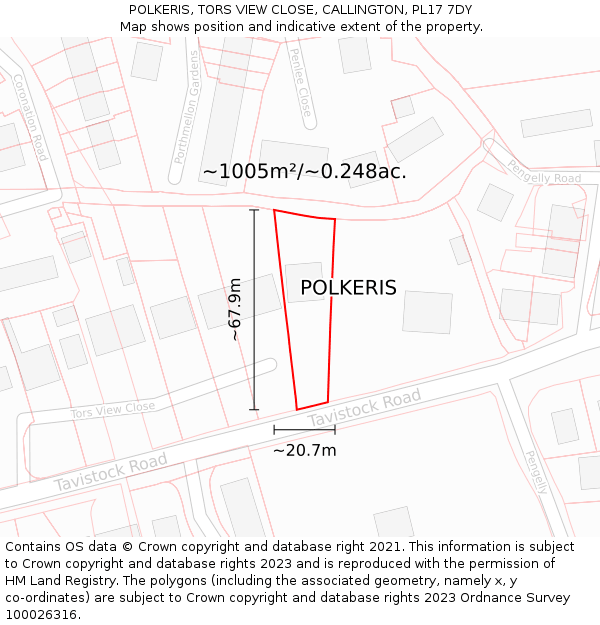 POLKERIS, TORS VIEW CLOSE, CALLINGTON, PL17 7DY: Plot and title map