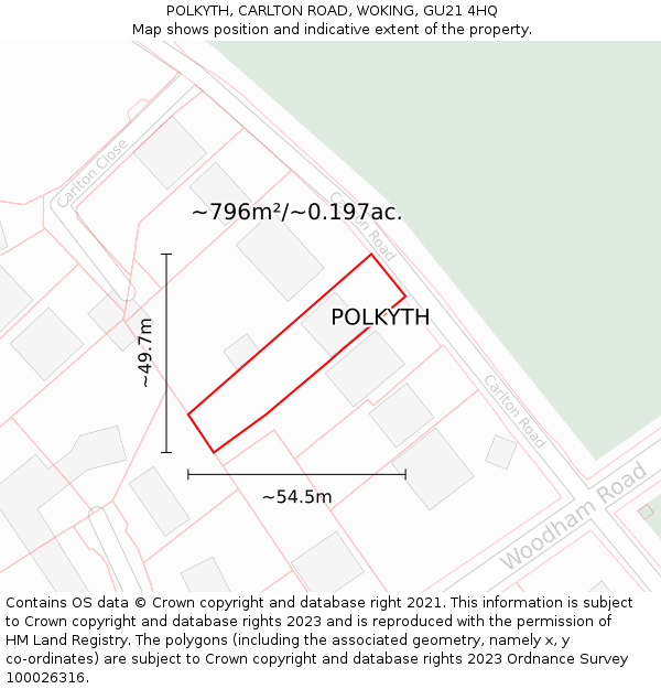 POLKYTH, CARLTON ROAD, WOKING, GU21 4HQ: Plot and title map