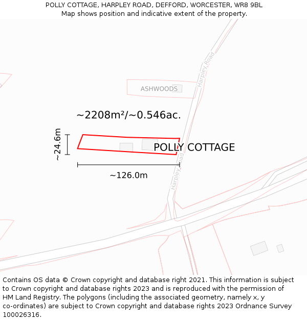 POLLY COTTAGE, HARPLEY ROAD, DEFFORD, WORCESTER, WR8 9BL: Plot and title map