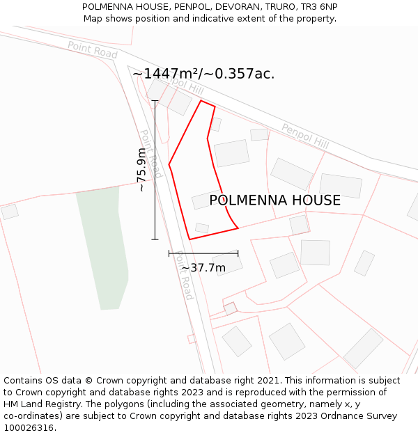 POLMENNA HOUSE, PENPOL, DEVORAN, TRURO, TR3 6NP: Plot and title map