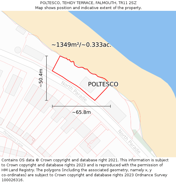 POLTESCO, TEHIDY TERRACE, FALMOUTH, TR11 2SZ: Plot and title map