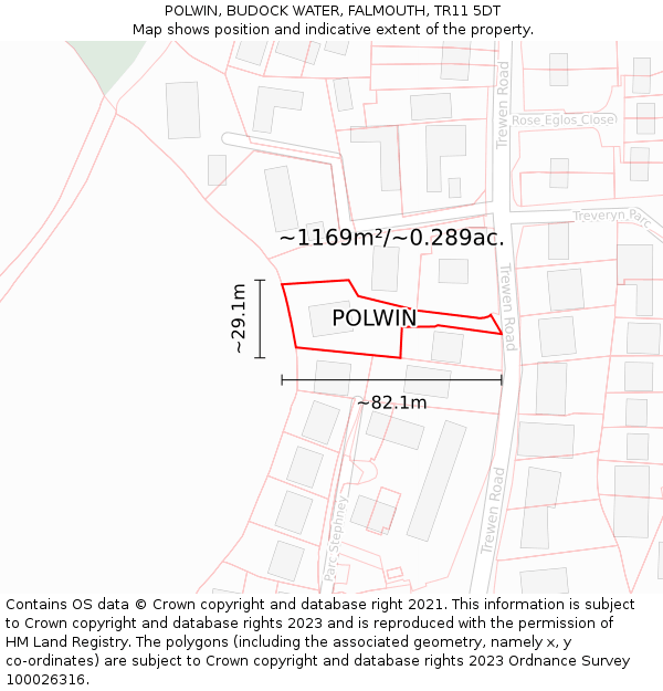 POLWIN, BUDOCK WATER, FALMOUTH, TR11 5DT: Plot and title map