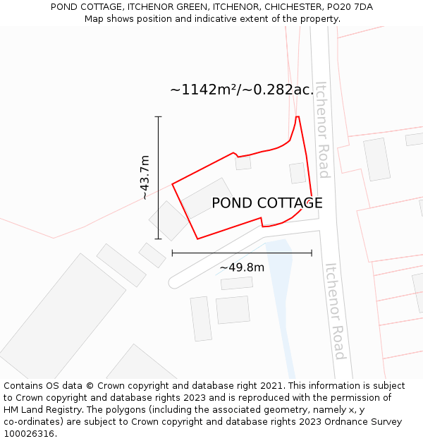 POND COTTAGE, ITCHENOR GREEN, ITCHENOR, CHICHESTER, PO20 7DA: Plot and title map