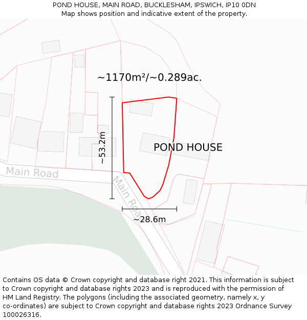 POND HOUSE, MAIN ROAD, BUCKLESHAM, IPSWICH, IP10 0DN: Plot and title map