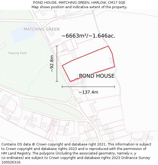 POND HOUSE, MATCHING GREEN, HARLOW, CM17 0QE: Plot and title map