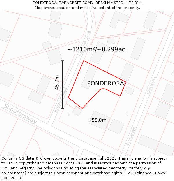 PONDEROSA, BARNCROFT ROAD, BERKHAMSTED, HP4 3NL: Plot and title map