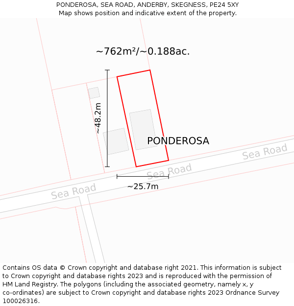 PONDEROSA, SEA ROAD, ANDERBY, SKEGNESS, PE24 5XY: Plot and title map