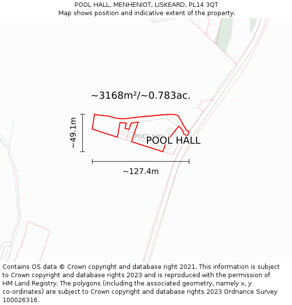 POOL HALL, MENHENIOT, LISKEARD, PL14 3QT: Plot and title map