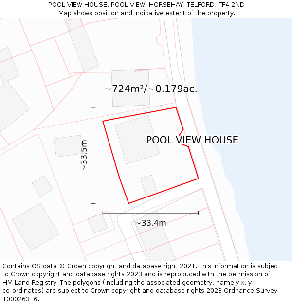 POOL VIEW HOUSE, POOL VIEW, HORSEHAY, TELFORD, TF4 2ND: Plot and title map