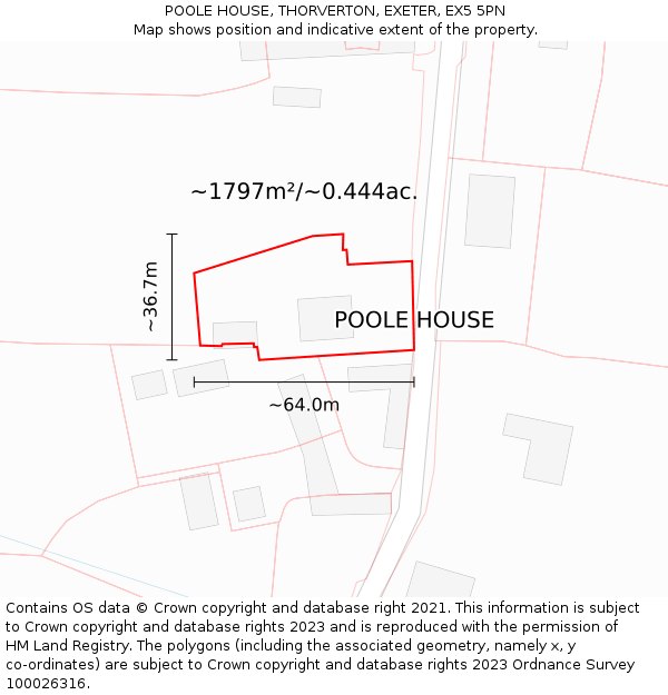 POOLE HOUSE, THORVERTON, EXETER, EX5 5PN: Plot and title map
