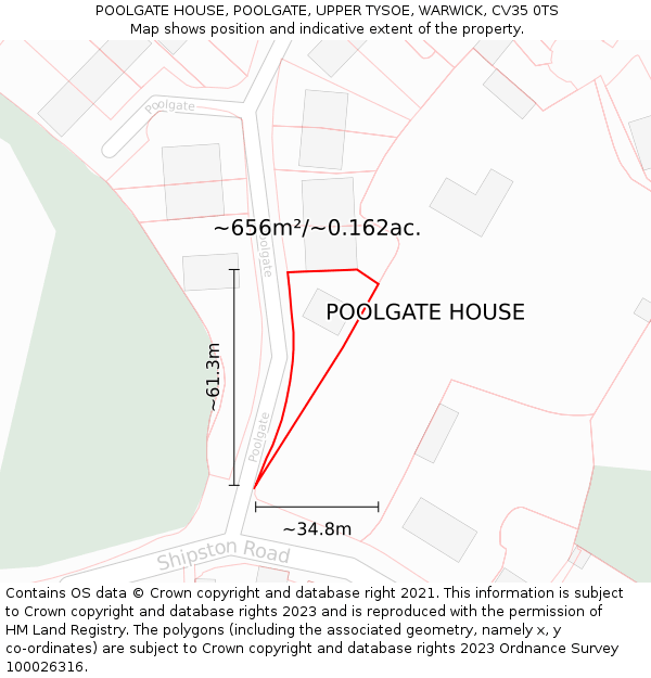 POOLGATE HOUSE, POOLGATE, UPPER TYSOE, WARWICK, CV35 0TS: Plot and title map