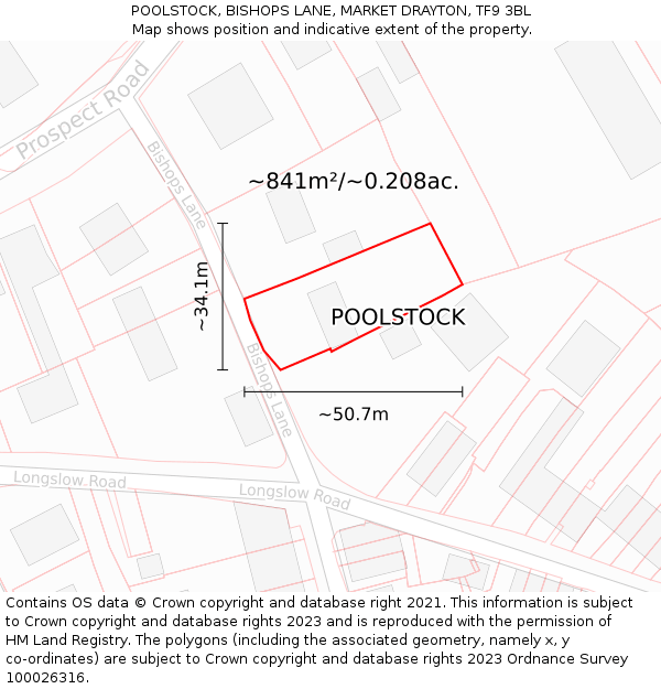 POOLSTOCK, BISHOPS LANE, MARKET DRAYTON, TF9 3BL: Plot and title map