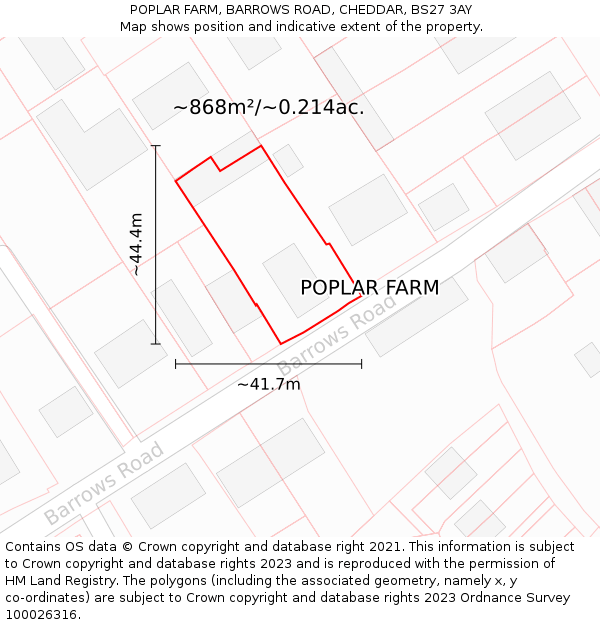 POPLAR FARM, BARROWS ROAD, CHEDDAR, BS27 3AY: Plot and title map
