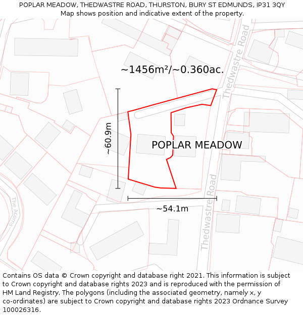 POPLAR MEADOW, THEDWASTRE ROAD, THURSTON, BURY ST EDMUNDS, IP31 3QY: Plot and title map