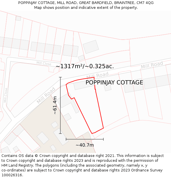 POPPINJAY COTTAGE, MILL ROAD, GREAT BARDFIELD, BRAINTREE, CM7 4QG: Plot and title map