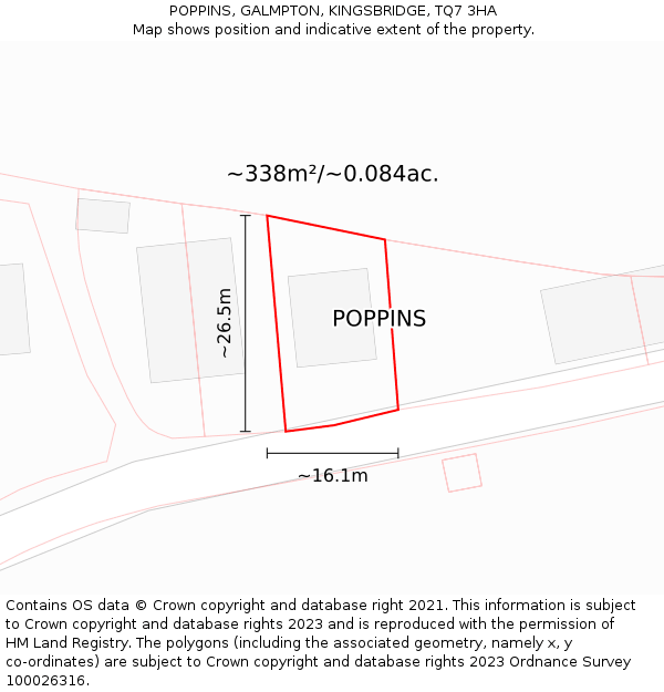 POPPINS, GALMPTON, KINGSBRIDGE, TQ7 3HA: Plot and title map