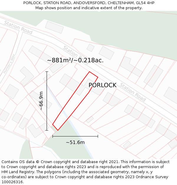 PORLOCK, STATION ROAD, ANDOVERSFORD, CHELTENHAM, GL54 4HP: Plot and title map