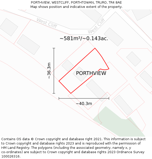 PORTHVIEW, WESTCLIFF, PORTHTOWAN, TRURO, TR4 8AE: Plot and title map