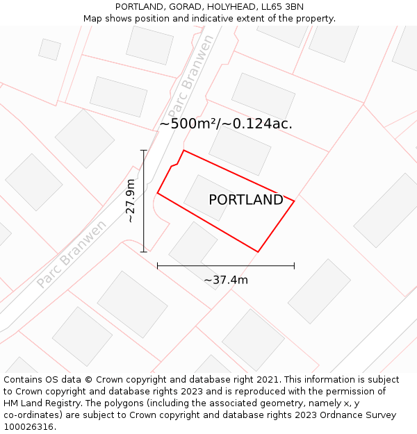 PORTLAND, GORAD, HOLYHEAD, LL65 3BN: Plot and title map