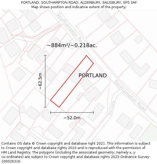 PORTLAND, SOUTHAMPTON ROAD, ALDERBURY, SALISBURY, SP5 3AF: Plot and title map