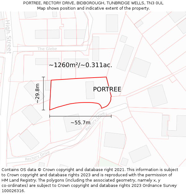 PORTREE, RECTORY DRIVE, BIDBOROUGH, TUNBRIDGE WELLS, TN3 0UL: Plot and title map