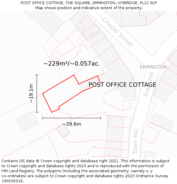 POST OFFICE COTTAGE, THE SQUARE, ERMINGTON, IVYBRIDGE, PL21 9LP: Plot and title map