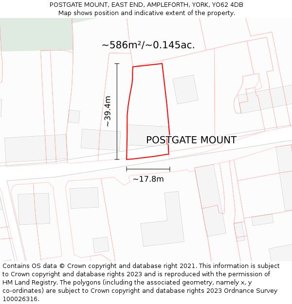 POSTGATE MOUNT, EAST END, AMPLEFORTH, YORK, YO62 4DB: Plot and title map