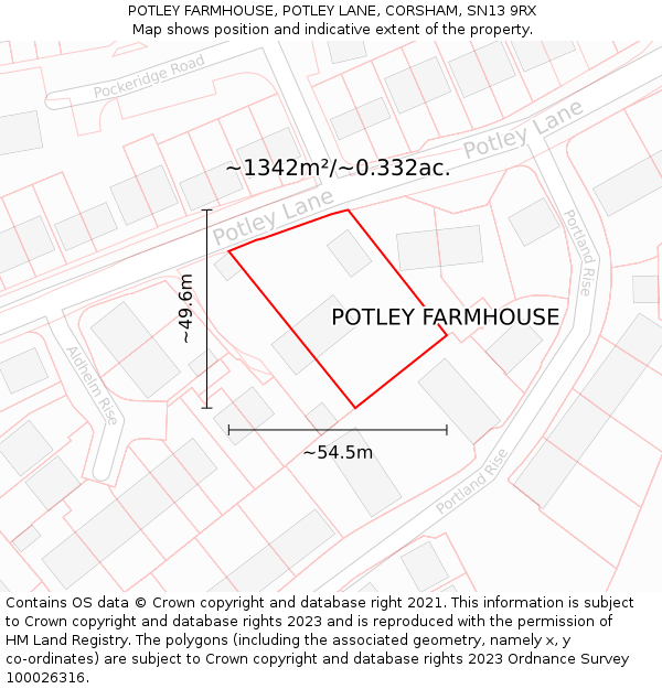 POTLEY FARMHOUSE, POTLEY LANE, CORSHAM, SN13 9RX: Plot and title map
