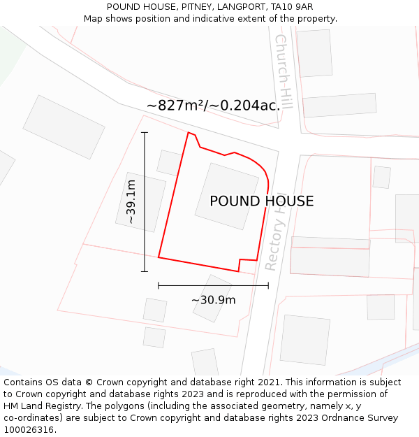 POUND HOUSE, PITNEY, LANGPORT, TA10 9AR: Plot and title map